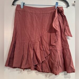 Free people wrap linen skirt with tie, rust color, size 4
